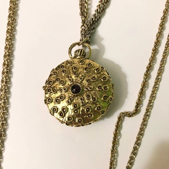 Vintage Goldette NY Pocket Necklace Long Chain  Layered Victorian Style - Picture 3 of 12